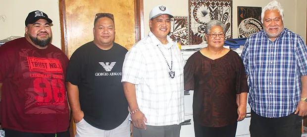 Love Thy Neighbor (LTN) project organizer, Tapumanaia Galu SateleJr. (third from left) pictured Wednesday at the KSBS FM radio station with members of the famous Samoan singing group, Punialava’a