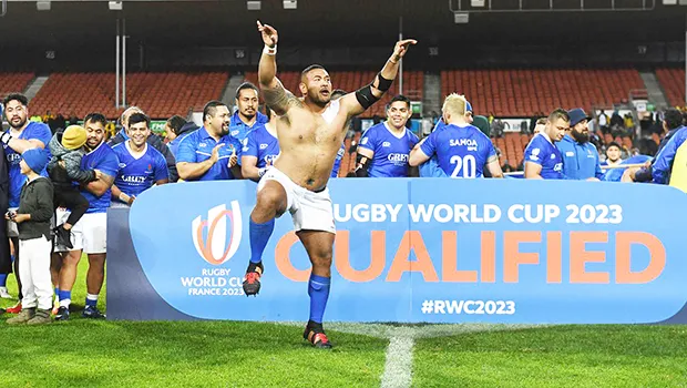Manu Samoa player doing victory dance