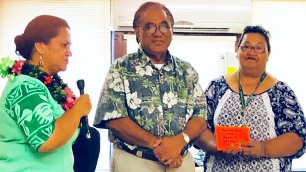 ducation Department director Dr. Ruth Matagi-Tofiga (far left), on behalf of the National Honor Society of Manua High School, presenting a $1,000 donation to hospital CEO, Faumuina John Faumuina (middle) and Dialysis nursing director Olita Tafiti