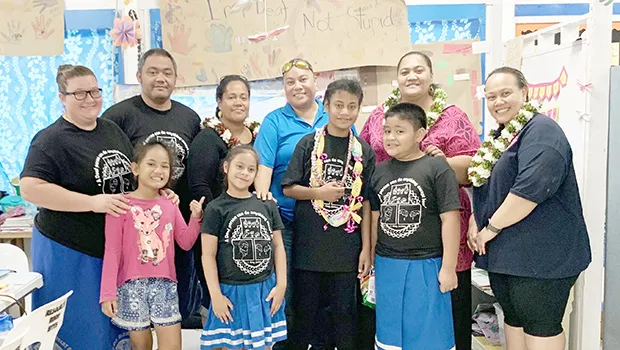 The deaf/ hard of hearing students at Manulele Tausala Elementary, pictured with instructors/ deaf educators — Dana Love-Ili and Hofeni Fitiao — and parents.