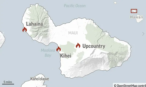 Map of Maui fires