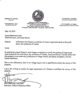 Mauga Tasi Asuega letter