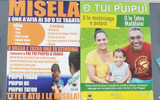 Measles posters on display in Samoa.
