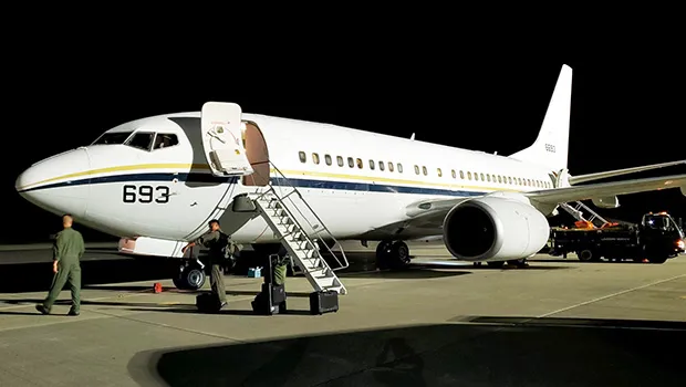 The U.S. Navy C-40 on the tarmac at Pago Pago Int'l Airport.