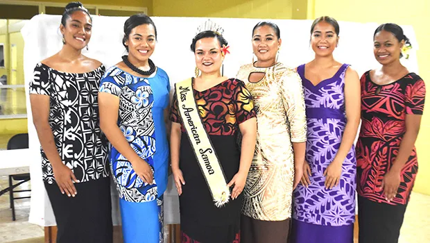 Reigning Miss American Samoa, Magalita Johnson (3rd from left) surrounded by the five beauties vying for the 2019-2020 title. In no particular order: Epifania Petelo, Jo-nica Ta’aitulagi Tuiteleleapaga, Brenda Fa’afua Foleni, Menora-Justine M. Samoa, and Tauaitala Leasiolagi.