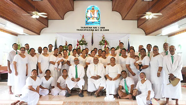Rev. Fa’atoto & Mrs. Fenaui Tu’ua Taupua’i and the Malaeloa Methodist Church congregation