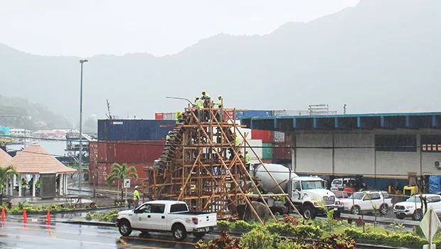 A construction crew was back to work at the “Sogelau Monument” project in Fagatogo