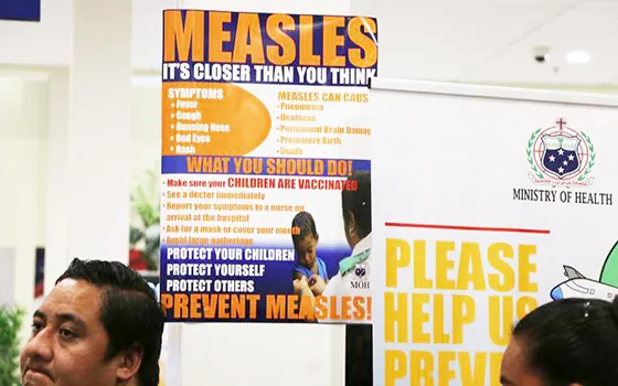 Measles posters on display in Samoa.