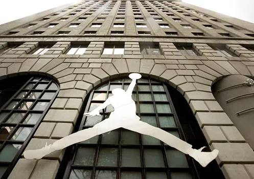 The famous Nike Michael Jordan image graces the front of the Niketown store in downtown Portland, Ore