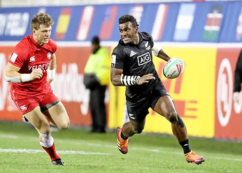 New Zealand’s Akuila Rokolisoa scores against Canada