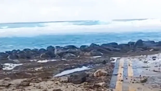Debris on the newly rehabed Ofu runway