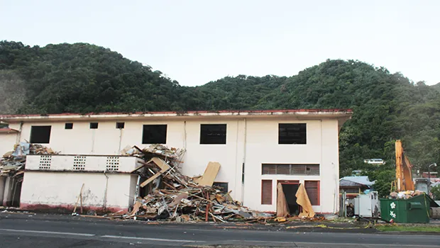 Old ASTCA building in Fagatogo with debris from demolition