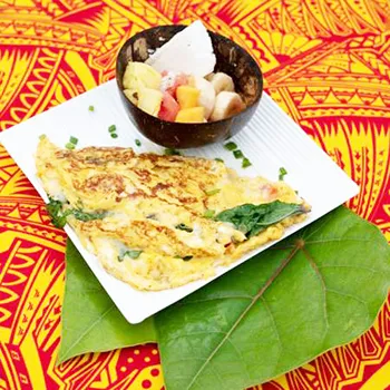 Omelette with Baby Pele and a side of fruit