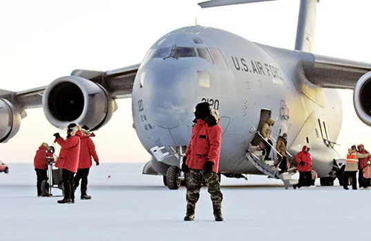 A U.S. Air Force plane on the ground in Antarctica