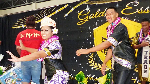 Miss June Fauga and Mr. Sam Lulai during their crowning taualuga (first traditional dance) 