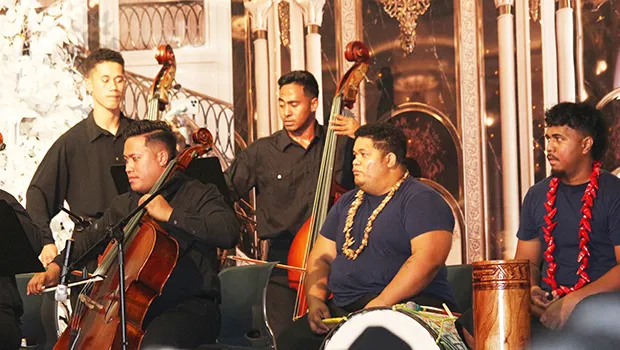 Some members of the Samoa National Orchestra with the Pate drum