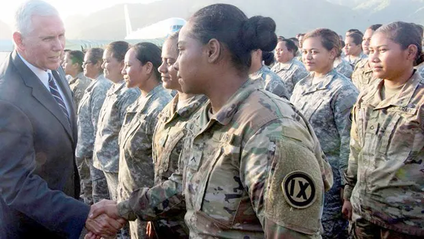  US Vice President Mike greets American Samoa's US army reserves in Pago Pago, Sunday, April 23, 2017.