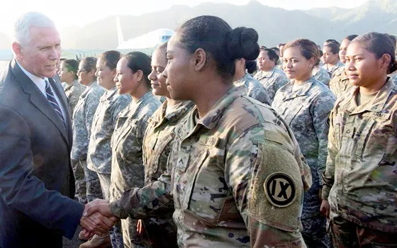 V.P. Pence greets American Samoa's US army reserves in Pago Pago