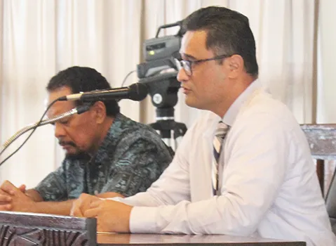 Chief Immigration Officer, Peseta D. Fuimaono (left) and then-Attorney General Talauega Eleasalo V. Ale 