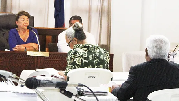 Port Administration director Taimalelagi Dr. Claire Poumele (left) at Wednesday's budget hearing
