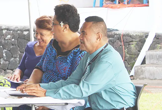 Taimalelagi Dr. Claire Poumele; airport grants business manager, Falenaoti Loi-0n Fruean; and airport manager, Tavita S. Fuimaono