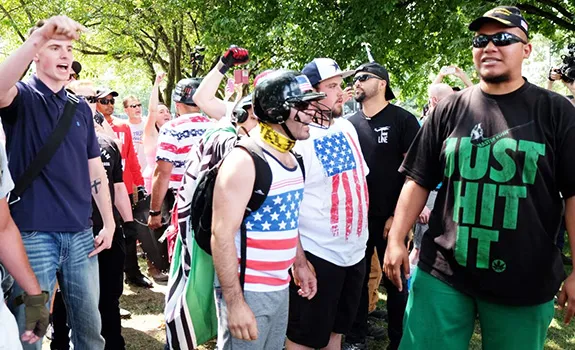 Proud Boys during one of their rallies in Portland Oregon.  Tusitala “Tiny” Toese is pictured right