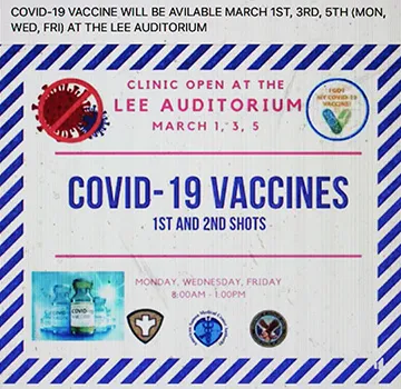 Vaccine notice posted at Health Dept. Facebook page