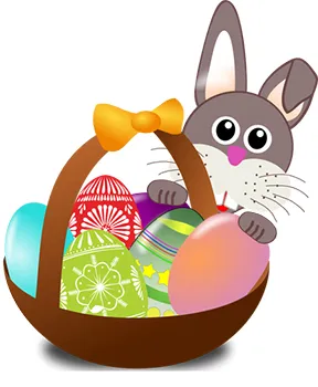 Bunny with Easter eggs in basket