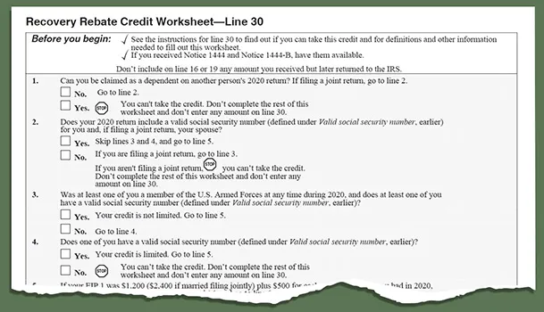 Snippet of Recovery Rebate Form