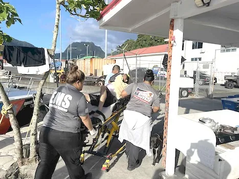 emergency medical services with rescued man