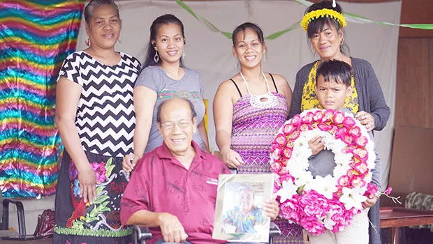 with (back row left to right) Meriuter Mauricio, Brigid Mauricio Fenderson, Maysleen Mauricio and Meulynn Mauricio Kapiriel. Diondra Kirielmo stands next to Rodrigo.