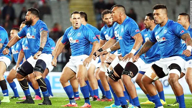 The Samoan team perform the haka before taking on New Zealand in 2017.