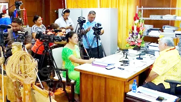 Tuilaepa talking with reporters earlier this week