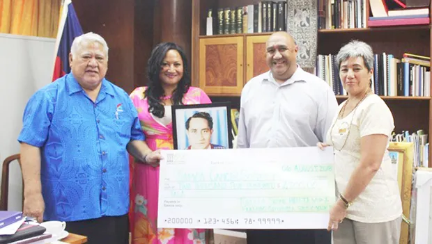 (L-R); Prime Minister Tuilaepa, Faalogo Situtuila Sissy Vuki, Samoa Cancer Society President - Lauaki Jason Annandale and Society’s Chief Executive Shelley Burich