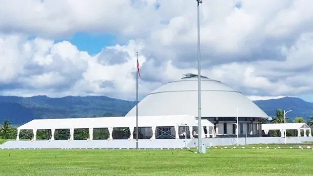 Samoa parliament building with tents 