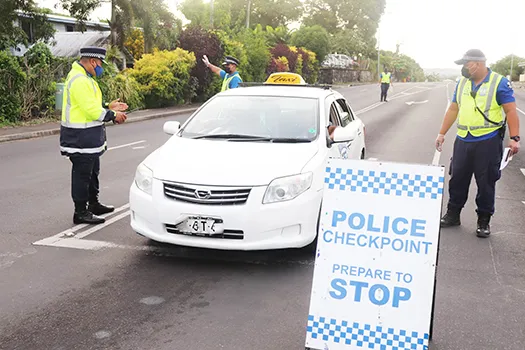 Police check point in Apia during lockdown