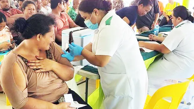 People getting vaccinated in Samoa during a vaccination drive