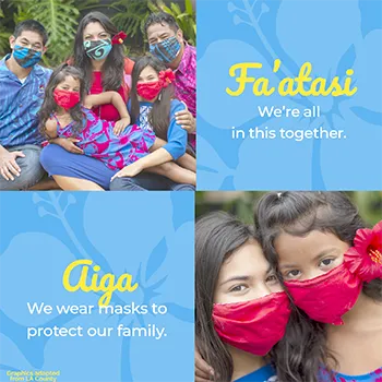 Faatasi, aiga with photos of people in masks