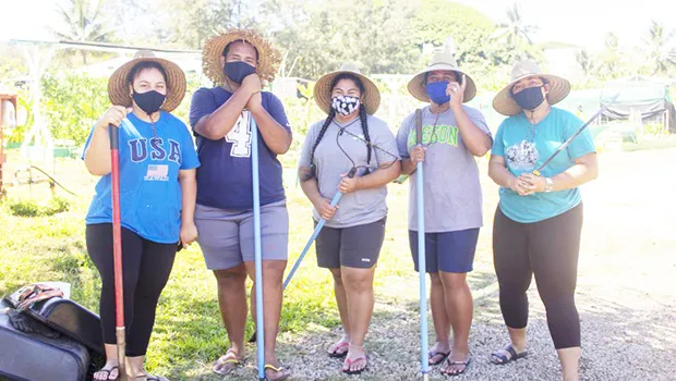 Left to right: Samoan student workers Marleiziah Peseta, Bitner Lameta, Bethlyn Laurenson, Angel Fafai and Ana Esa