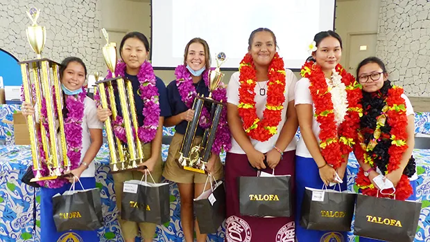 L-R Princess Viejo of Fa’asao Marist High; Kelly Liang of Pacific Horizons School; Georgia Cox of Pacific Horizons School; Matavai Aupa’au of Tafuna High School, Dimble Bonhart of Fa’asao Marist High and Chen Edison of Fa’asao Marist High School