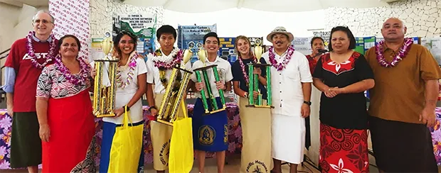 From Left to right: Yasmina Sanchez (1st overall), Samoana High School, Victor Chen (1st Overall), Pacific Horizons, Vincent M. Jagon (2nd Overall) from Faasao Marist High School and Jade Cox, (3rd Overall) Pacific Horizons School.