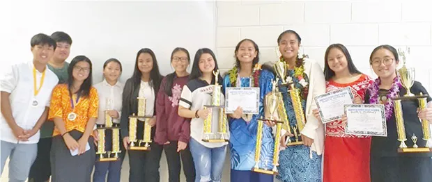 (Left to right) Katherine Kim, Kimberly Mendoza, Georgina Alofa, Tasi-Rosalia Pereira, Kirsten De Lara, Julie Liang, Chloe Joan Villorente, Angela Chen, Jason Qi and Michael Sun