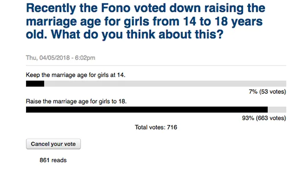 Screenshot of Samoa News Poll on our website.