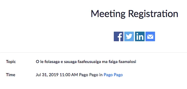 Screenshot of meeting registration form.
