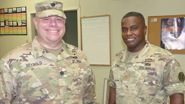 US Army Lt. Col. Clinton C. Seybold (left), Commander of the local US Army Reserve and U.S. Army Maj. Ullisses Taymes (right)