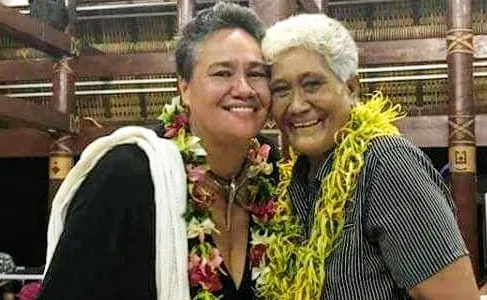 Pacific author Sia Figiel (L) with former teacher, Sister Vitolia Mo’a