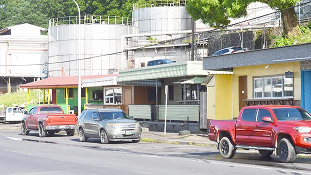 The small restaurants across from the StarKist Samoa 
