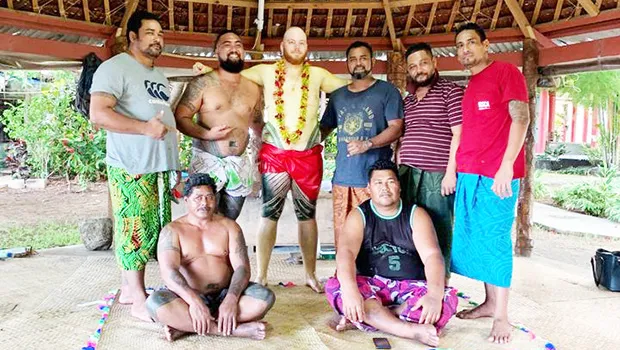 So'omalo Iteni Schwalger in Samoa with others after his tatau was done.