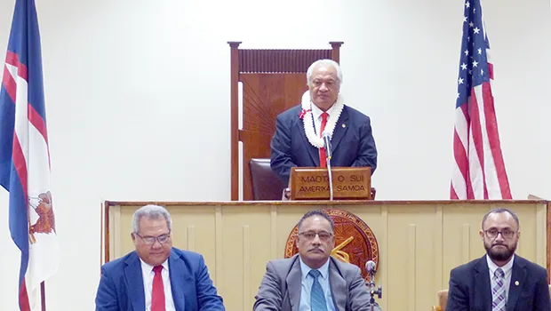 House Speaker Savali Talavou Ale at the podium