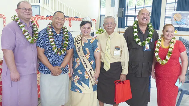 [l-r] ASEPA director Faamao Asalele; director general of Secretariat of the Pacific Regional Environment Programs (SPREP) Kosi Latu; Miss American Samoa Magalita Johnson; DMWR director Vaamua Henry Sesepasara; head of the ASCC Land Grant, Aufa'i Areta; and director of the Climate Resilience Program, Tagaloa Cooper